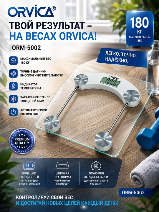 Professional tarozi ORVICA-5002, shaffof shishadan, sifatli va hamyonbop - 