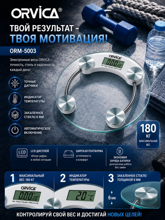 Professional tarozi ORVICA-5003, shaffof shishadan, sifatli va hamyonbop