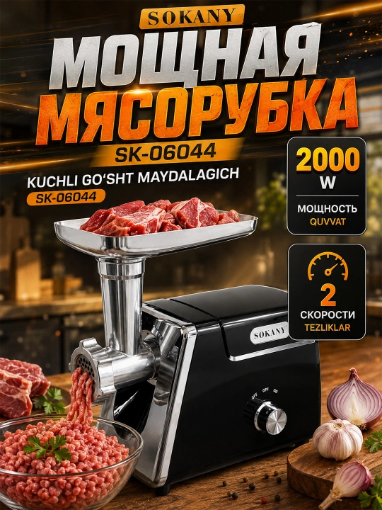 SOKANY SK-06044 мясорубка электрическая 2000Вт 8 в 1 кухонный измельчитель - 