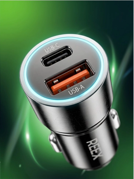 REEX RA-13 avtomobil zaryadlagichi, 38W, USB-A va Type-C, QC 3.0, 12V-24V