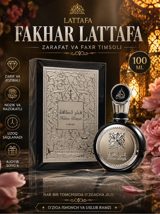 Fakhar Lattafa erkaklar atiri 100 ml, o'ziga xos sharqona va yog'ochli parfyum suvi