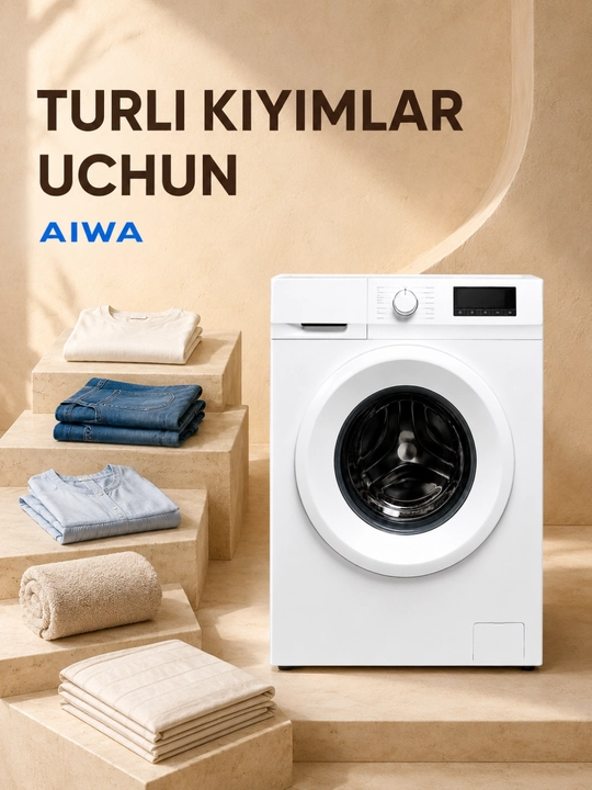 Aiwa 7 kg old tomondan yuklanadigan avtomat kir yuvish mashinasi, kir moshina