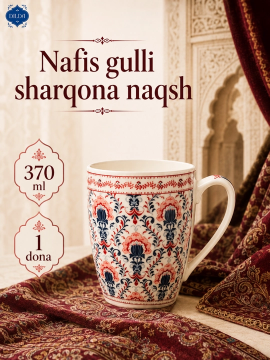 Keramika bakal krujka choy va qahva uchun, sharqona naqshli chashka, 370 ml, 1 dona - 