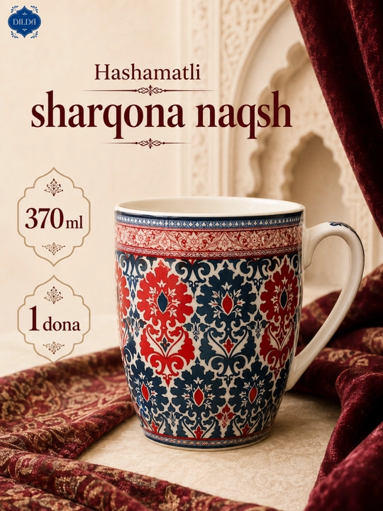 Keramika bakal krujka choy va qahva uchun, sharqona naqshli chashka, 370 ml, 1 dona - 