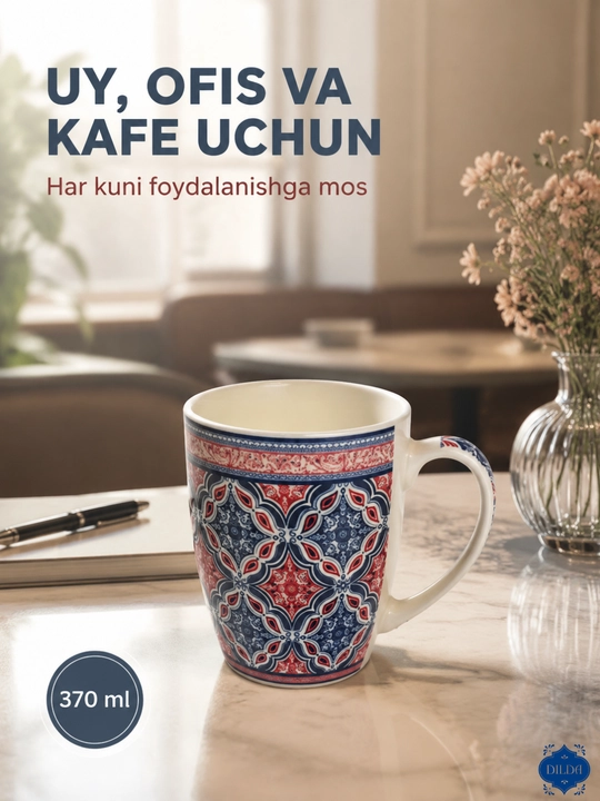 Керамический бокал кружка для чая и кофе, чашка с восточным узором, 370 мл, 1 шт