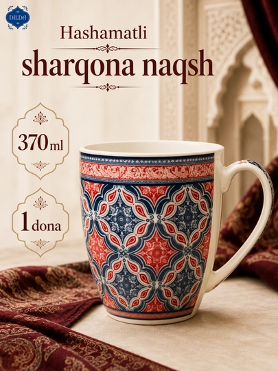Keramika bakal krujka choy va qahva uchun, sharqona naqshli chashka, 370 ml, 1 dona - 