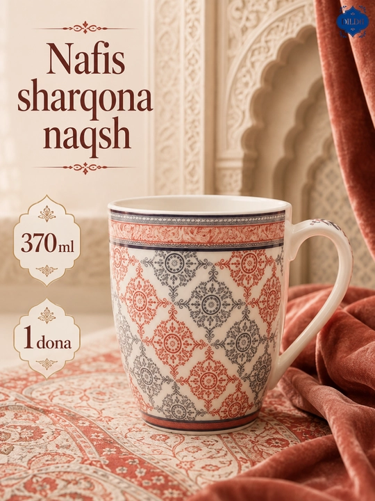 Keramika bakal krujka choy va qahva uchun, sharqona naqshli chashka, 370 ml, 1 dona - 