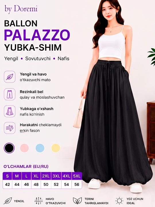 Ayollar uchun yozgi Palazzo yubka-shim, keng pochali, yengil va havo o'tkazuvchi mato - 