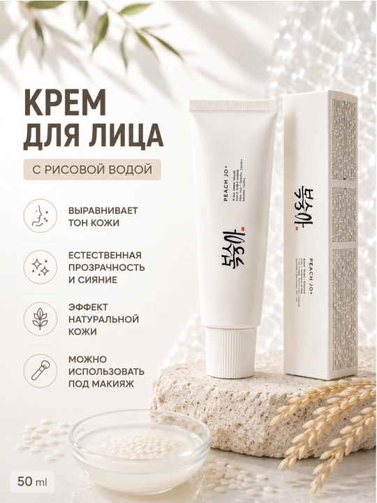 Крем для лица, на основе риса, под макияж, увлажняющий, выравнивает тон, лёгкий, ВВ крем - 