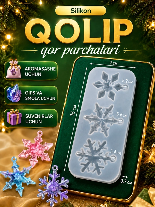 Yangi yil o‘yinchoqlari uchun silikon qoliplar, smola, gips, shamlar, yangi yil qoliplari