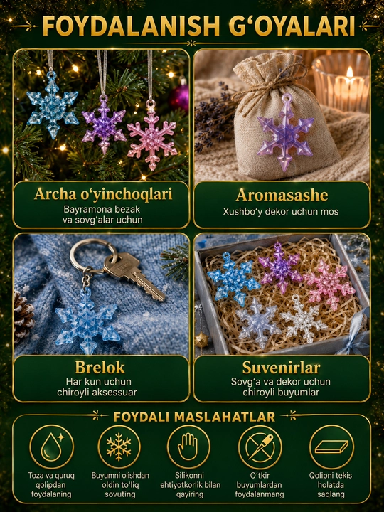 Yangi yil o‘yinchoqlari uchun silikon qoliplar, smola, gips, shamlar, yangi yil qoliplari