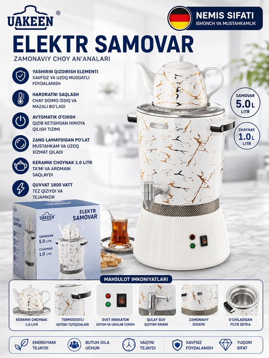 UAKEEN ZL-2509 Elektr Samovar 5L + 1L