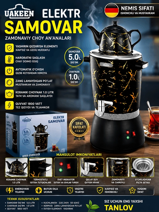 UAKEEN ZL-2509 Elektr Samovar 5L + 1L