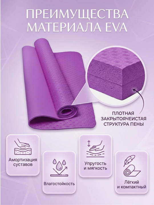Коврик для йоги и фитнеса EVA YOGA MAT, спортивный, нескользящий, тренировочный