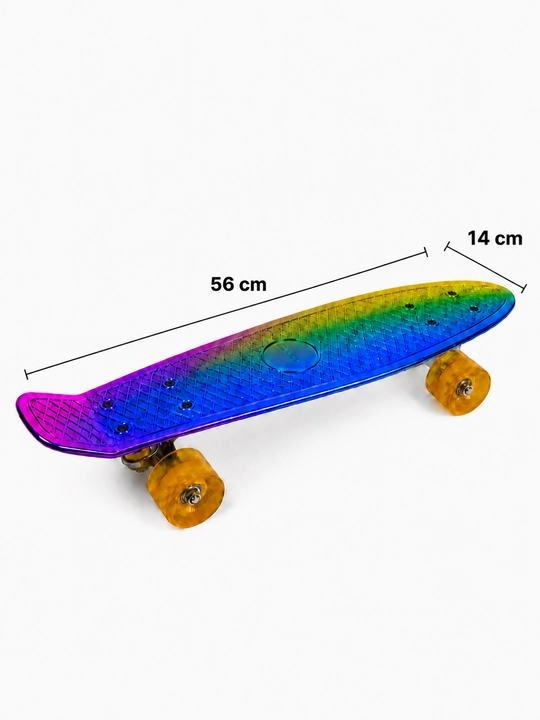 Детский цветной скейтборд Penny Board с пластиковой декой и прозрачными колесами, 56x14 см - 