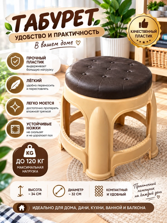 Plastik taburetka, dumaloq naqshli - 