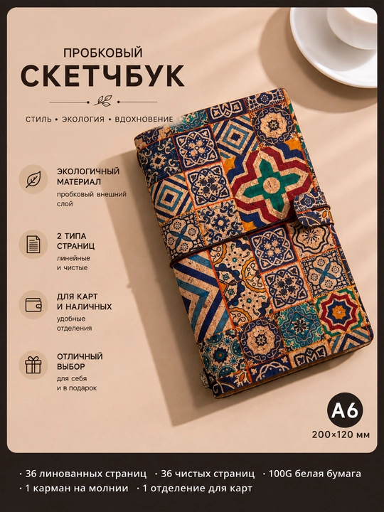 Kundalik, bloknot A6, chiziqli va chiziqsiz varaq, karta va pul uchun bo‘lim, 144 sahifa - 