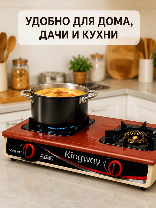 Stol usti plitasi, gaz, 2 konforkali, propan va tabiiy gaz uchun, yondirgich bilan