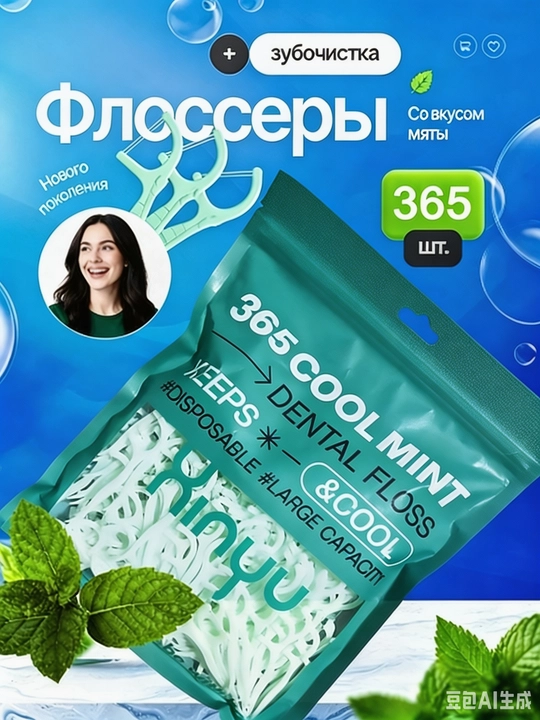 Yalpiz ta'mli tish ipi, ip, tish cho'tkasi, 365 dona - 