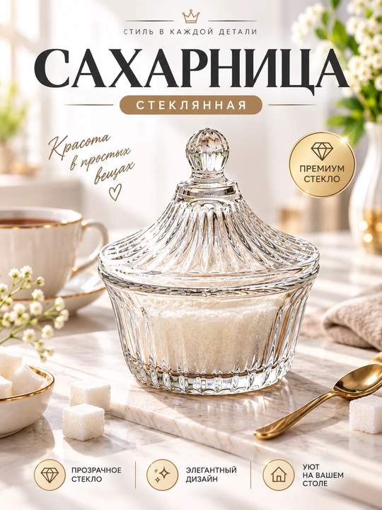 Сахарница — стеклянная ёмкость с крышкой - 