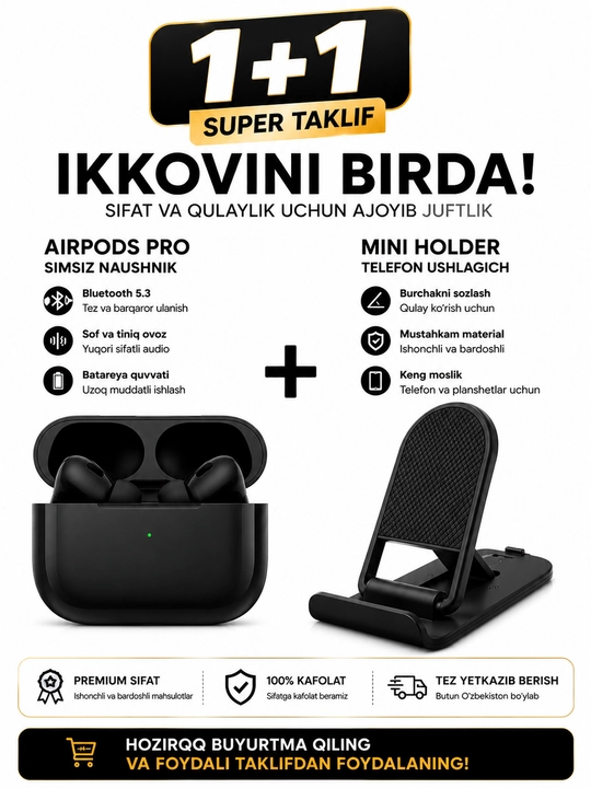 1+1 Simsiz Bluetooth quloqchin va Mini Holder telefon/planshet ushlagichi - 