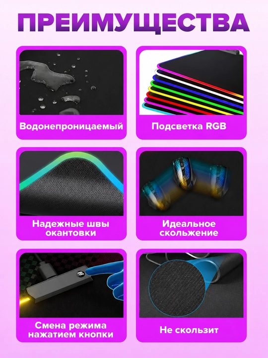 Игровой коврик для мыши с RGB-подсветкой 800×300 мм