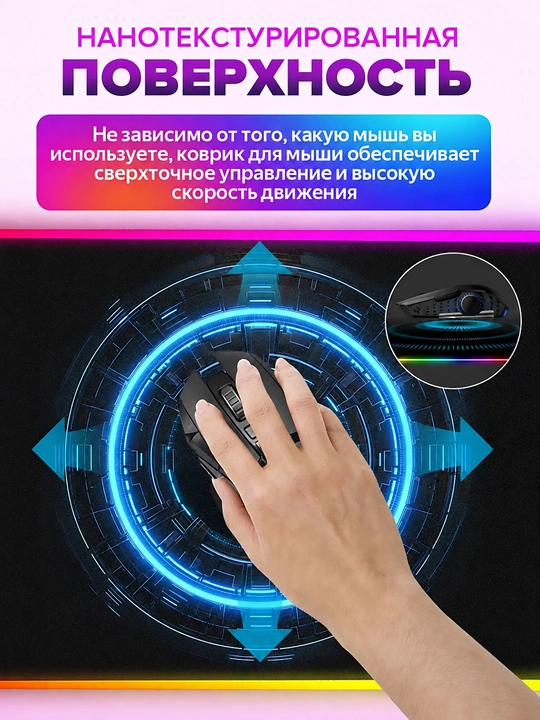Игровой коврик для мыши с RGB-подсветкой 800×300 мм