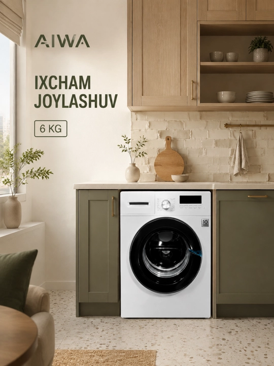 AIWA 6 kg oldindan yuklanadigan avtomatik kir yuvish mashinasi, oq rang