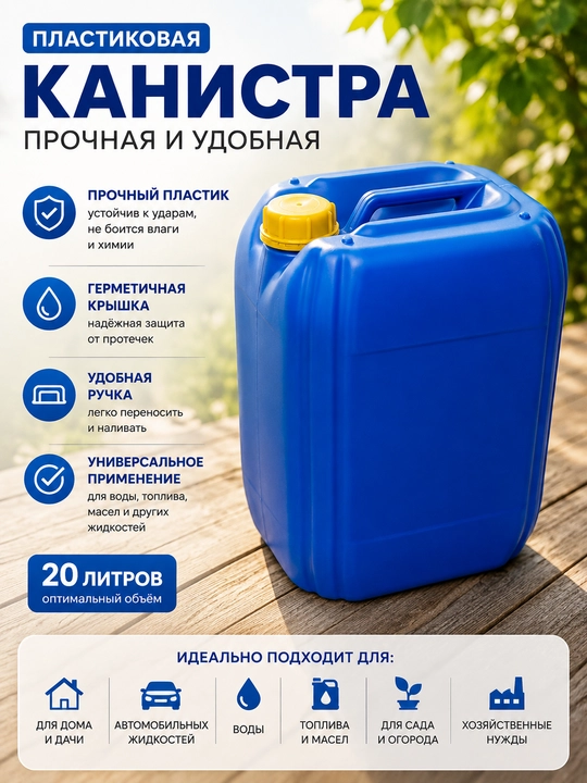 Plastik kanistra, dastakli va burama qopqoqli - 