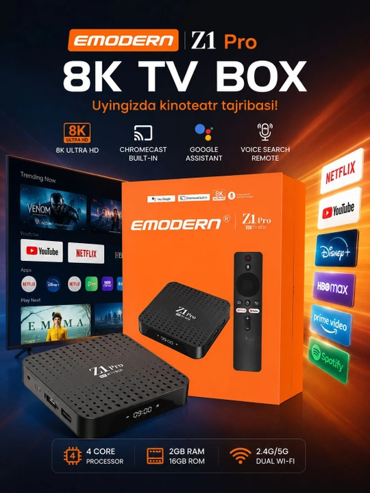 EMODERN Z1 PRO 8K smart tv box android tv google assistant chromecast wifi 2.4g 5g - 