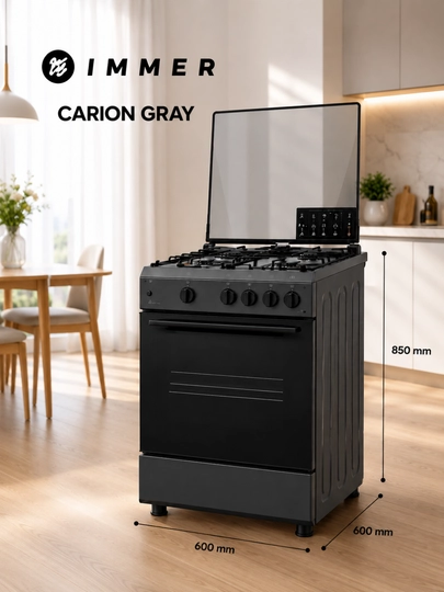 IMMER Carbon Gray gaz plitasi, 4 konforka, 67 L duxovka, avtoyoqish, cho‘yan panjara