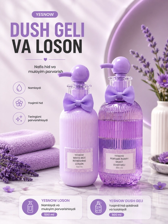 YESNOW to‘plami, jumladan, dush uchun xushbo‘y gel va namlantiruvchi loson 500 ml + 500 ml - 