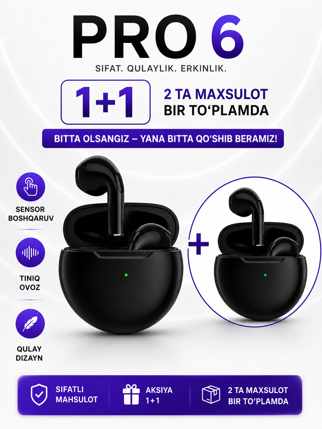 Simsiz quloqchinlar Pro 5 air, Pods Pro 6 1+1 - 