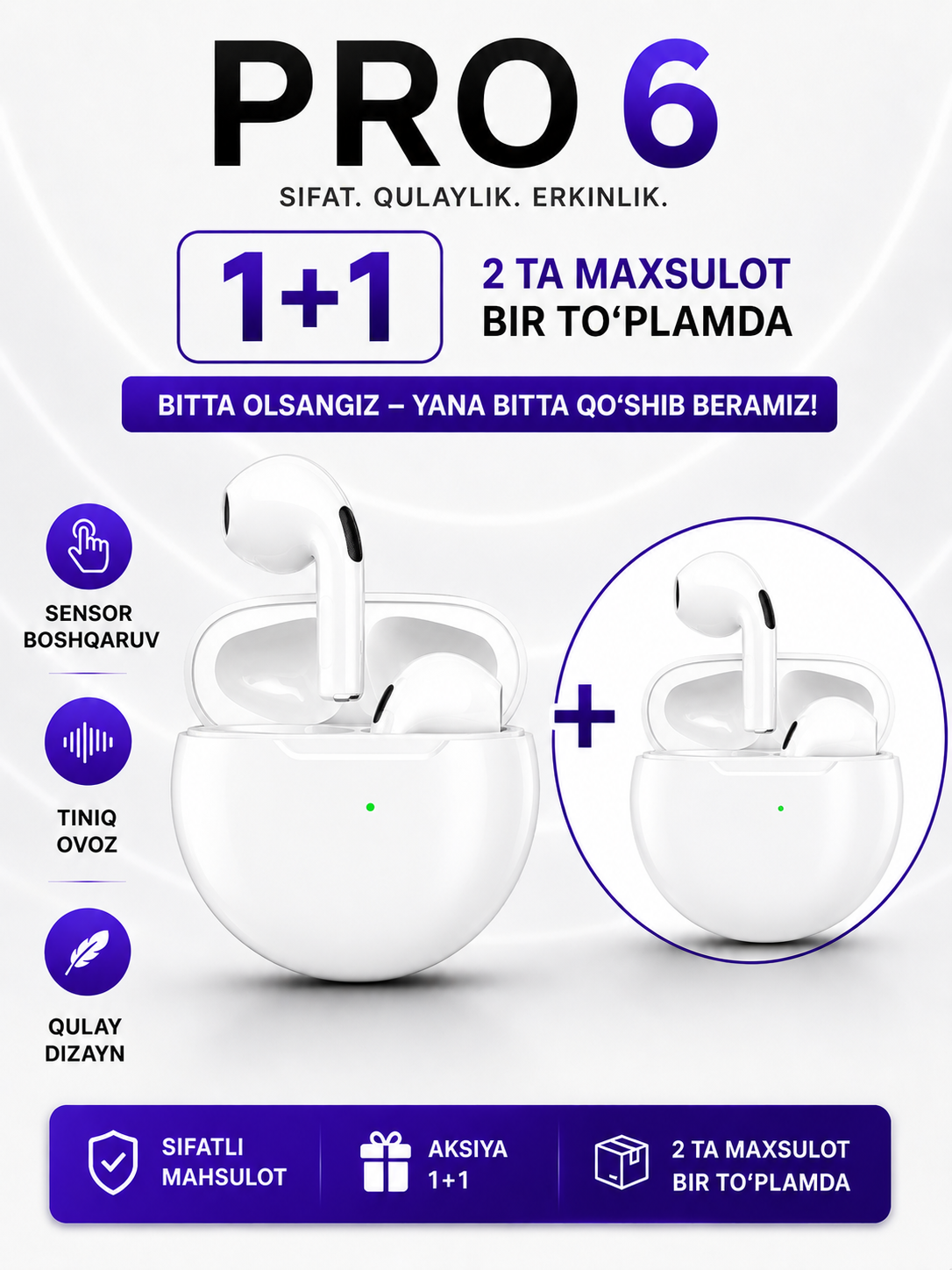 Simsiz quloqchinlar Pro 5 air, Pods Pro 6 1+1 - 