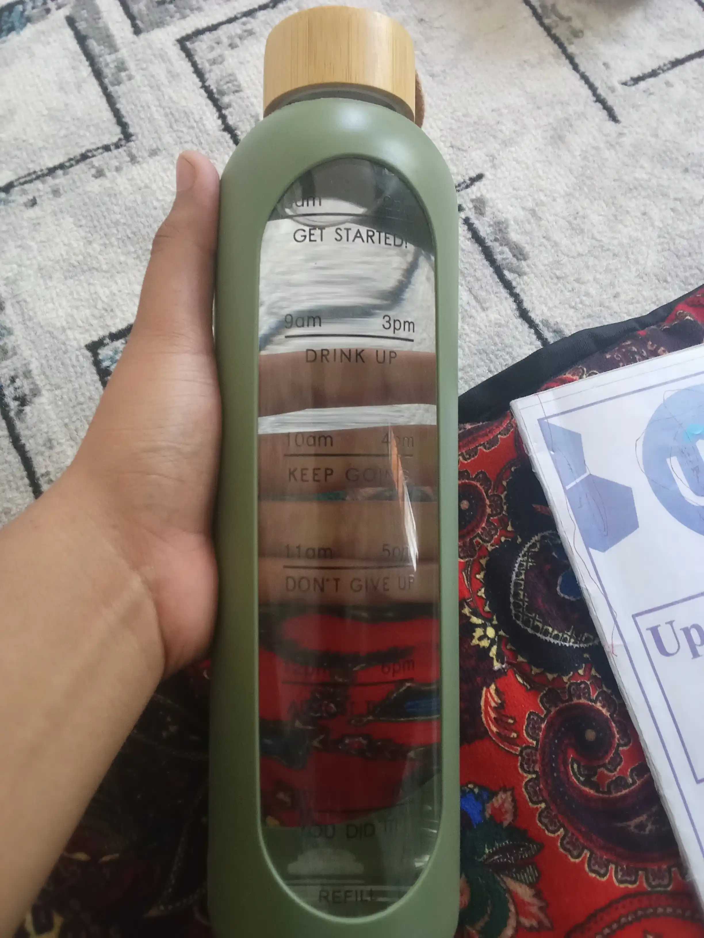 Suv uchun shkalali shaffof shisha idish, 1 liter suv butilka