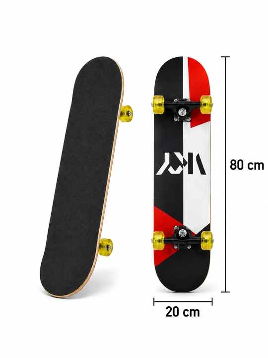 Kanada zarangidan yog‘och skeytbord 80×20 sm, qora griptape va oq g‘ildirakli klassik model - 