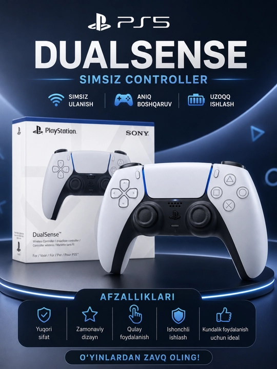 Беспроводной контроллер PS5 DualSense с Bluetooth, вибрацией и премиальным дизайном - 