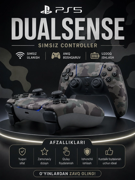 Беспроводной контроллер PS5 DualSense с Bluetooth, вибрацией и премиальным дизайном - 