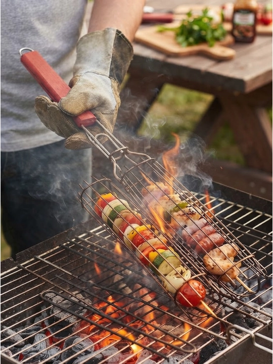 Barbekyu va kabob uchun aylantiriladigan setka-qafas silindrsimon panjara