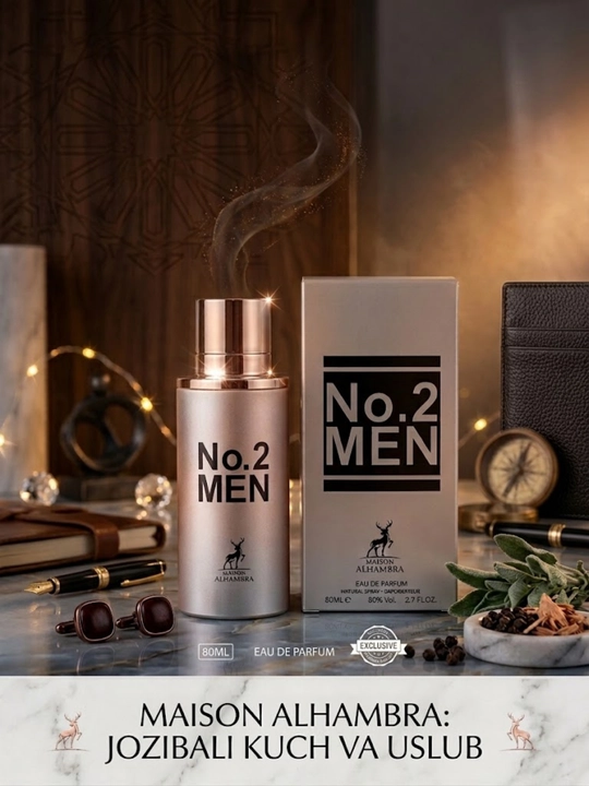 Erkaklar atiri No.2 Men, 80 ml, o'ziga xos yog'ochli va yangi iforli parfyum suvi Alhambra - 
