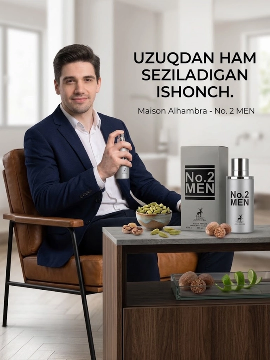 Erkaklar parfyum suvi No.2 Men 80 ml, o'ziga xos yog'ochli va yangi iforli Alhambra