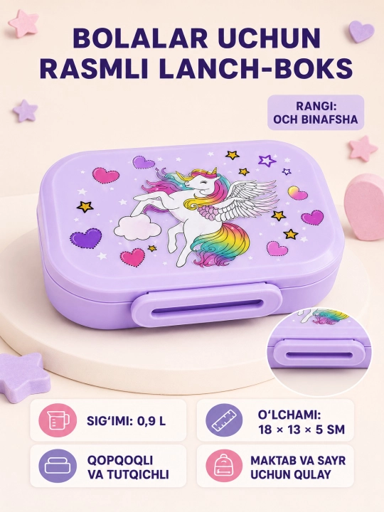 Rasmli va ruchkali bolalar tushlik qutisi, 0,9 l - 