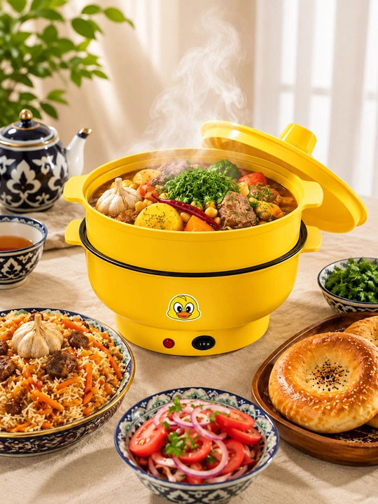 Двухъярусная электрическая кастрюля - пароварка для варки и приготовления на пару - 