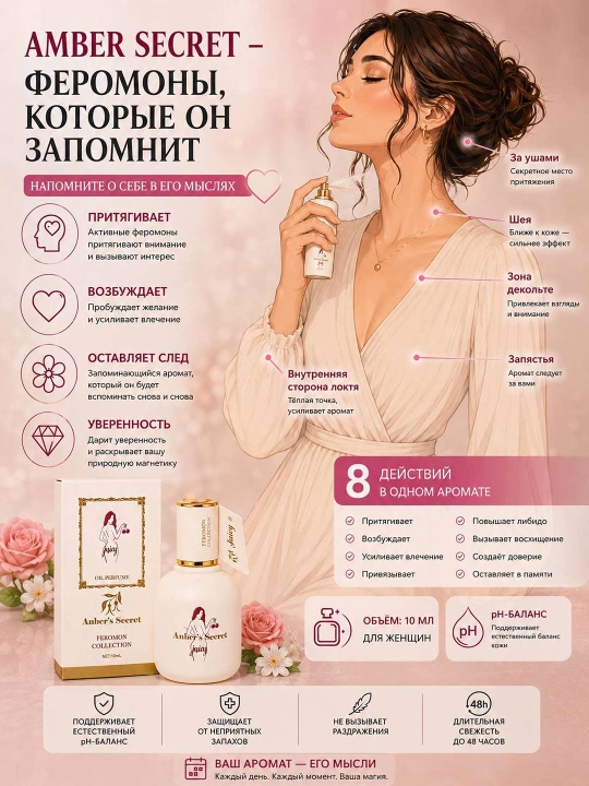 Масляные духи с феромонами для женщин Anber’s Secret, роликовый парфюм, 10 мл
