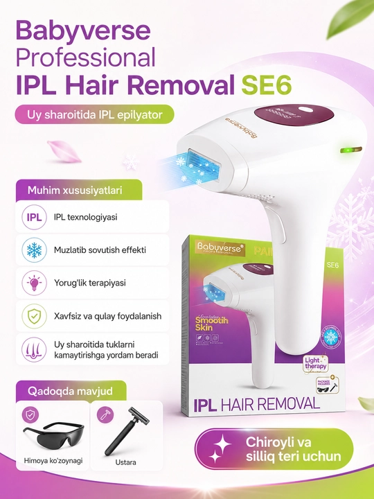 Babuverse Professional SE6 IPL fotoepilyator, sovutish funksiyasi bilan - 