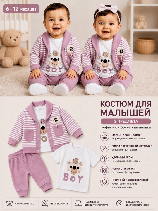 Детский костюм 6–12 месяцев, кофта, футболка и брюки для малышей
