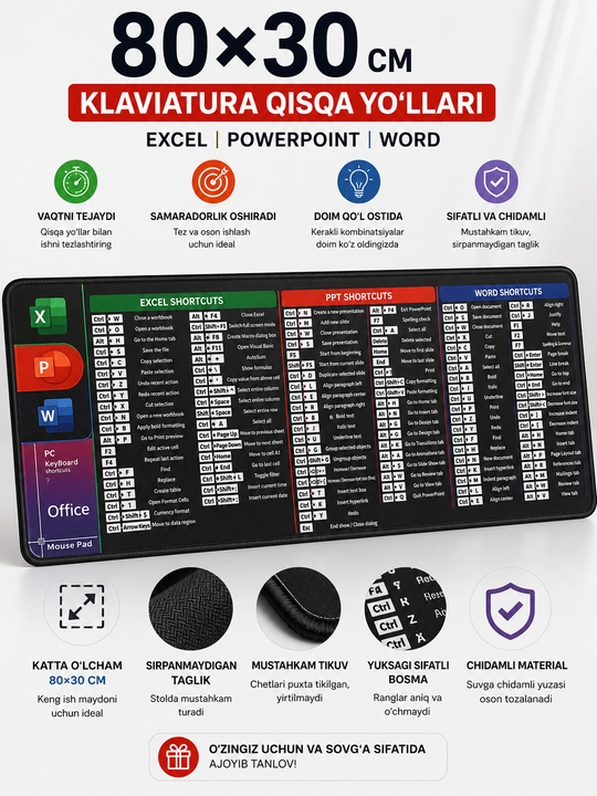 Katta kompyuter kovrik 80x30, gaming mouse pad va klavishli kompyuter gilamcha - 
