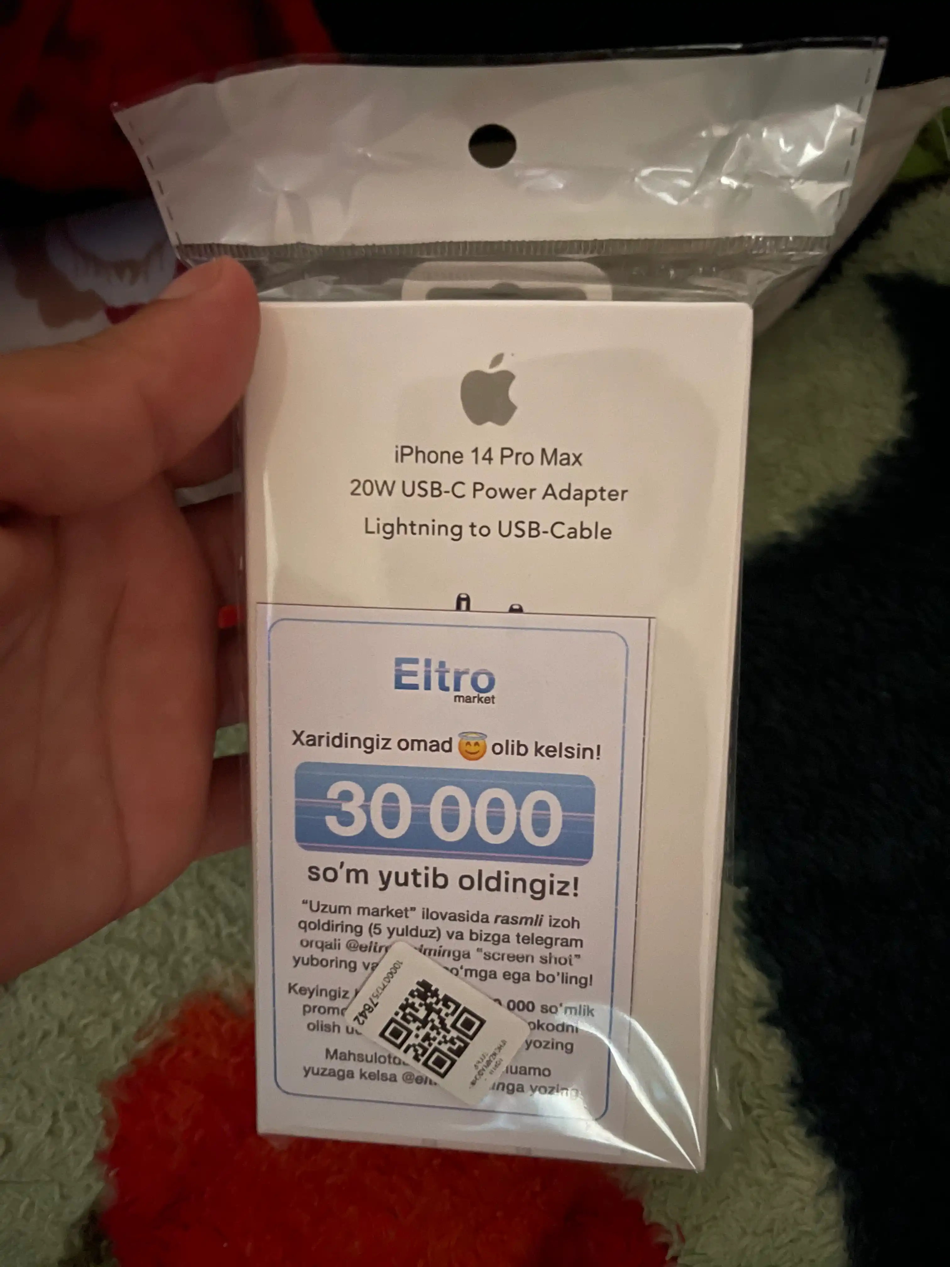 IPhone uchun zaryadlash qurilmasi, tez zaryadlovchi 20 Vt, Type-Cdan Lightning kabel bilan