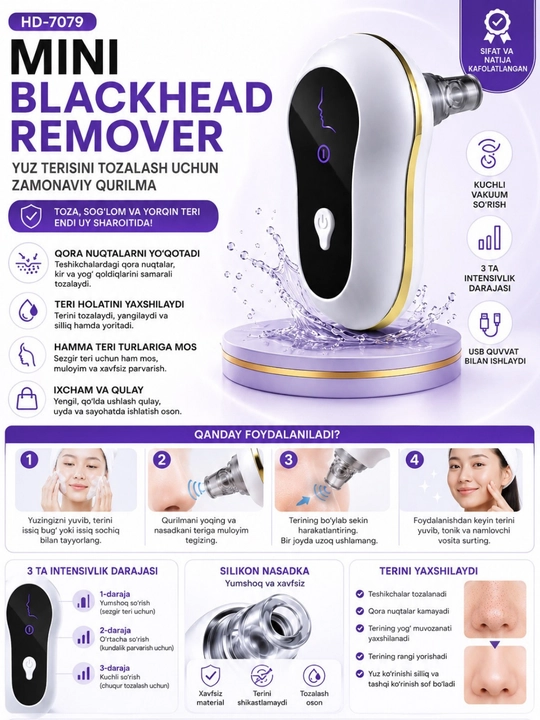 Mini Blackhead Remover HD-7079 — yuz terisini tozalash uchun kosmetik qurilma