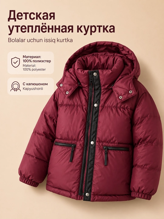 Куртка зимняя детская теплая с капюшоном оверсайз, пуховик для детей, 120-160 см